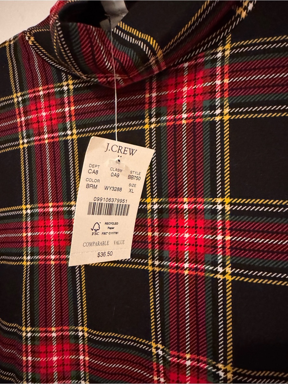 J. Crew Black & Red Plaid Long Sleeve Turtleneck Top NWT - Picture 3 of 5